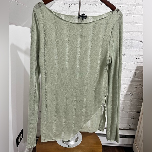 PrettyLittleThing Tops - PrettyLittleThing Sage Green Asymmetrical Top Lightweight Sheer Sweater Large